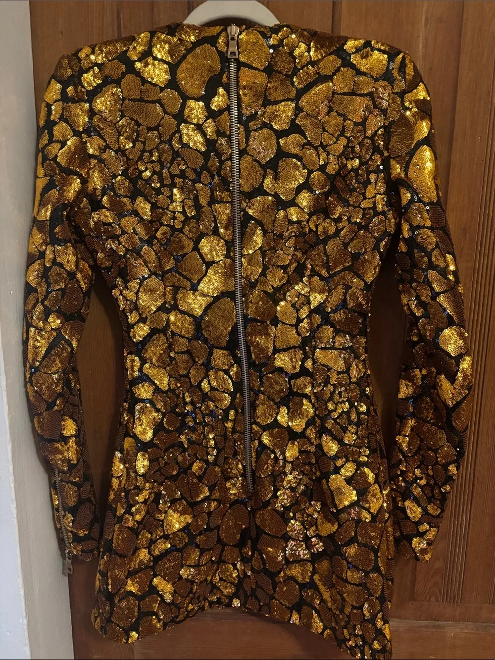 Balmain Black and Gold Sequin Mosaic Mini Dress - Picture 2 of 3